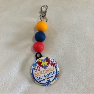 Autism awareness button keychain